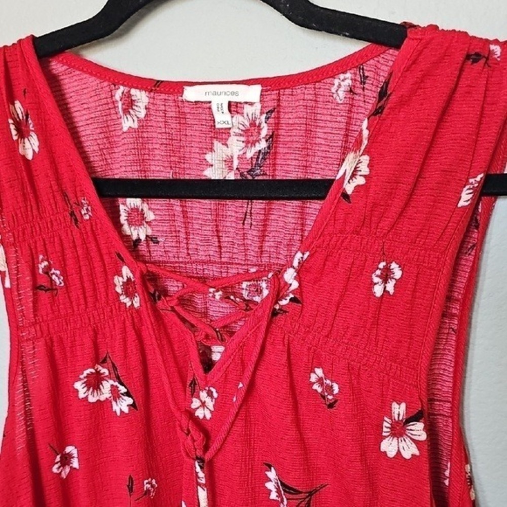 Maurices XXL Red Bold Floral Sleeveless Lightweight Strappy Chest Blouse Top - Picture 4 of 9